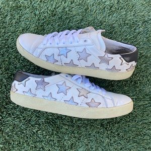 Saint Laurent Court Classic Low Top Star Stars Sneakers Shoes White Silver Black